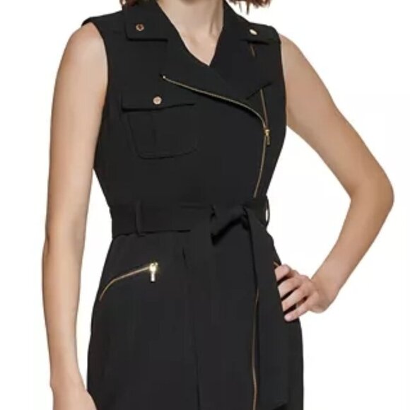 Women's New Without Tags Calvin Klein Peach Moto Belted Sleeveless Sheath Dress - Picture 6 of 6